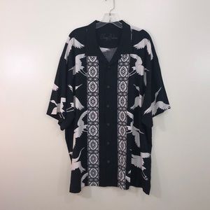 Tommy Bahama XXL Black/White Crane Silk Camp Shirt